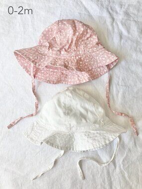🪴5/$30 H&M 0-2 Months Baby Pink White Bucket Hats Summer Beach Floral Girly